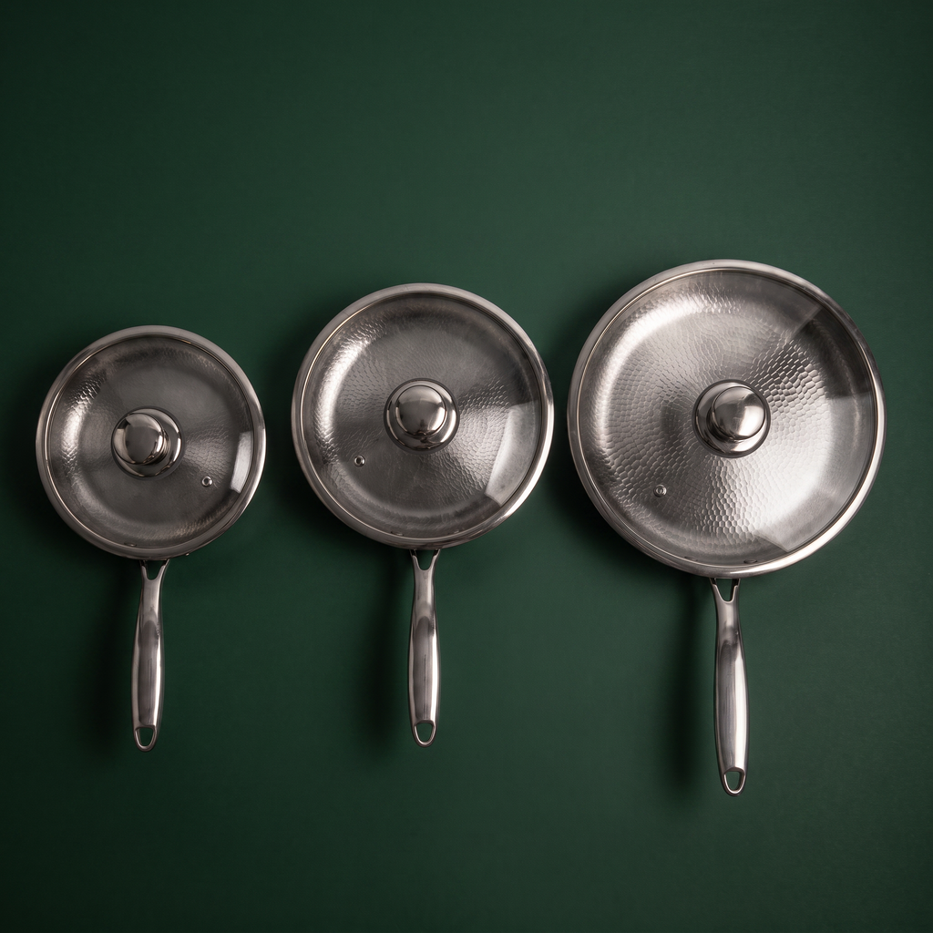 Set of 3 Hand-Hammered Titanium Frying Pans 24, 26 and 28 cm