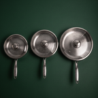 Set of 3 Hand-Hammered Titanium Frying Pans 24, 26 and 28 cm