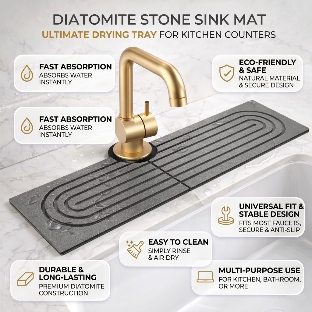 Sink Mat Diatomite Stone Tap Drying Tray Kitchen Counter