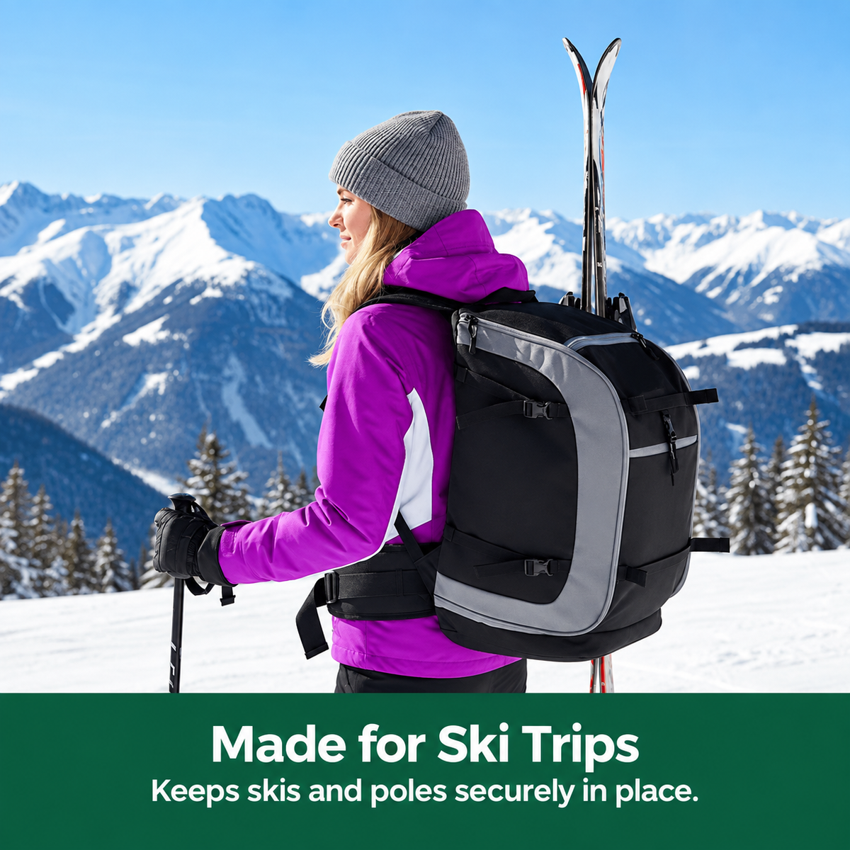 Ski Rucksack 65L | Skistiefeltasche mit Helmfach & Skibrillenfach | Oxford-Gewebe, verstellbare Trageriemen, Skihalterun