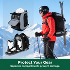 Ski Rucksack 65L | Skistiefeltasche mit Helmfach & Skibrillenfach | Oxford-Gewebe, verstellbare Trageriemen, Skihalterun