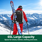Ski Rucksack 65L | Skistiefeltasche mit Helmfach & Skibrillenfach | Oxford-Gewebe, verstellbare Trageriemen, Skihalterun