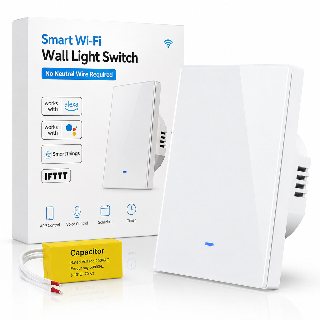 Smart Wi-Fi Single-Gang Wall Switch with Included Capacitor