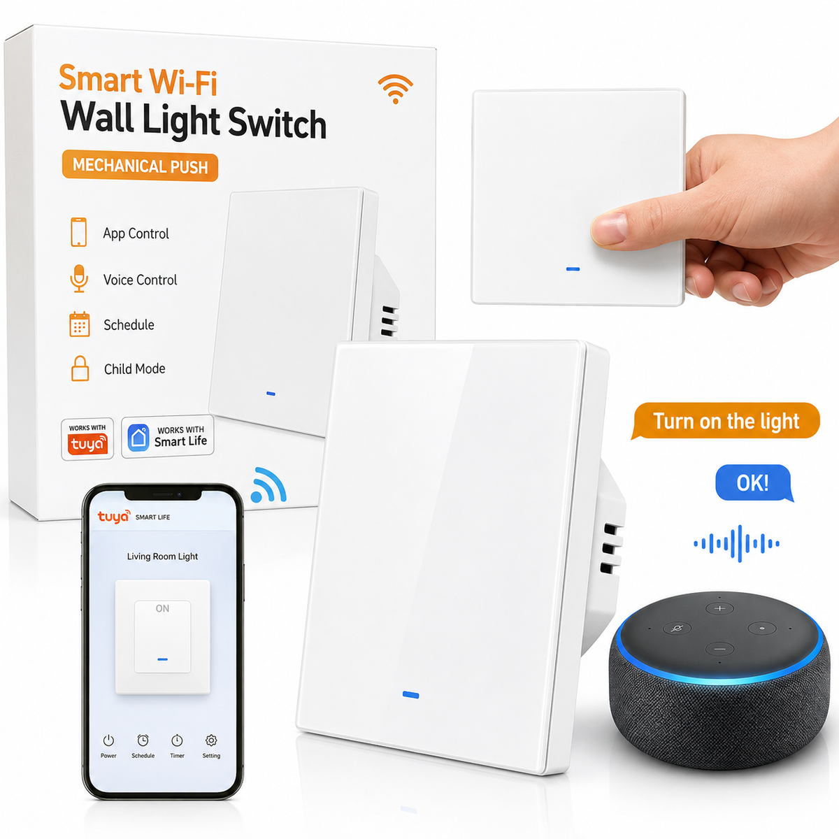 Smart Wi-Fi Single-Gang Wall Switch with Included Capacitor