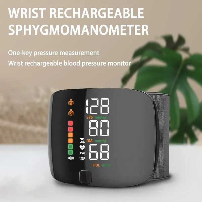 Smart Wrist Blood Pressure Monitor – Rechargeable with Voice Alerts
