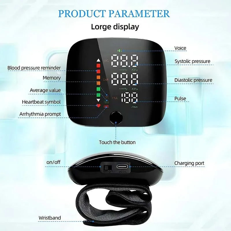 Smart Wrist Blood Pressure Monitor – Rechargeable with Voice Alerts