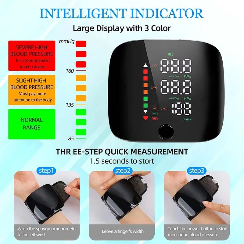 Smart Wrist Blood Pressure Monitor – Rechargeable with Voice Alerts