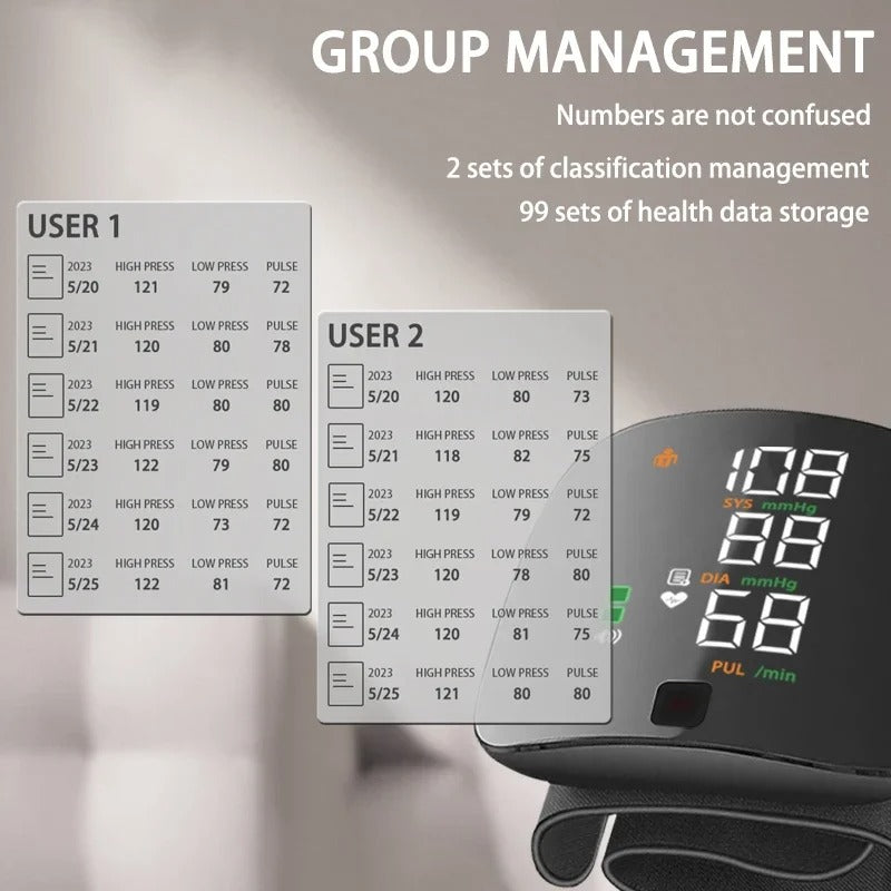 Smart Wrist Blood Pressure Monitor – Rechargeable with Voice Alerts