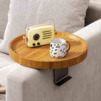 Sofa Armrest Tray | Solid Wood & Adjustable Clip-On | 30 cm Diameter