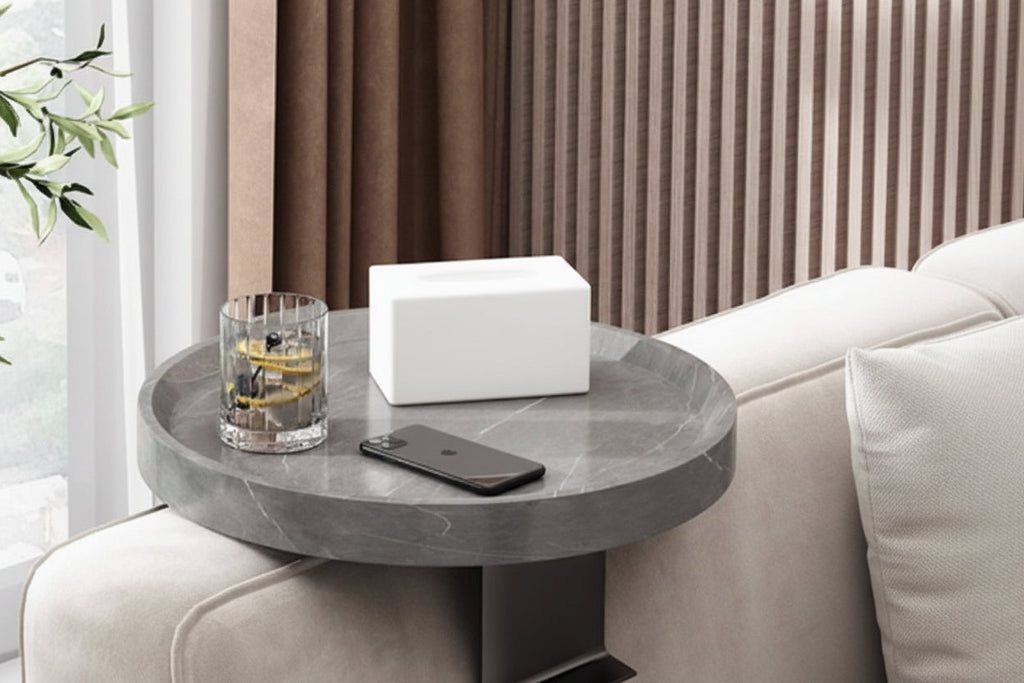 Sofa Armrest Tray | Solid Wood & Adjustable Clip-On | 30 cm Diameter