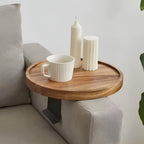 Sofa Armrest Tray | Solid Wood & Adjustable Clip-On | 30 cm Diameter