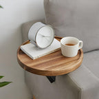 Sofa Armrest Tray | Solid Wood & Adjustable Clip-On | 30 cm Diameter