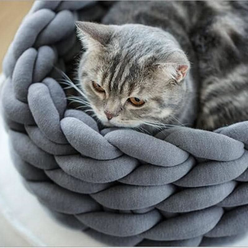 Soft woollen basket for pets with high edge support