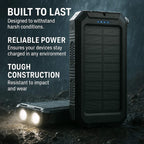 Solar Power Bank 20000mAh | Waterproof Shockproof Design | Solar + USB Charging, Multi-Mode LED Torch for Camping & Outd