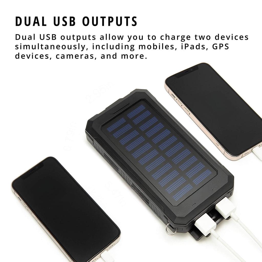 Solar Power Bank 20000mAh | Waterproof Shockproof Design | Solar + USB Charging, Multi-Mode LED Torch for Camping & Outd