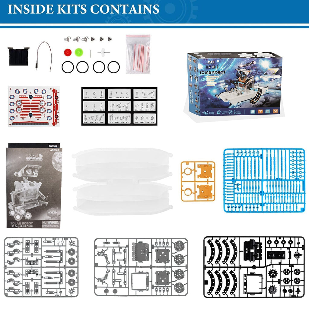 Solar Robot STEM Kit for Kids – 12-in-1 & 13-in-1 DIY Building Toy