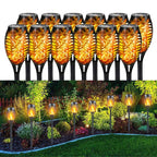 Solar Tiki Torch Lights 12 Pack, Flickering Flame, Outdoor Path and Garden