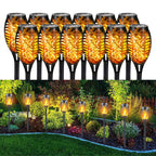 Solar Tiki Torch Lights 12 Pack, Flickering Flame, Outdoor Path and Garden