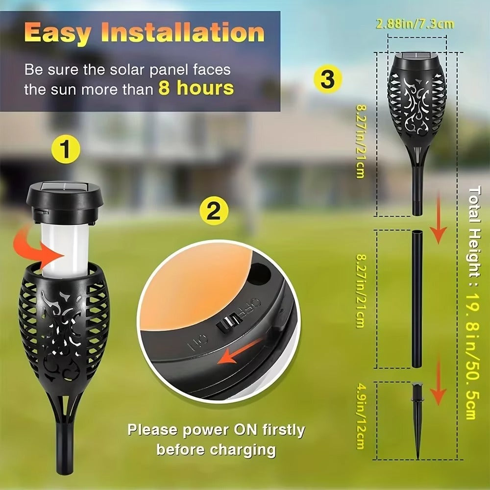 Solar Tiki Torch Lights 12 Pack, Flickering Flame, Outdoor Path and Garden