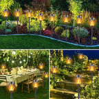 Solar Tiki Torch Lights 12 Pack, Flickering Flame, Outdoor Path and Garden