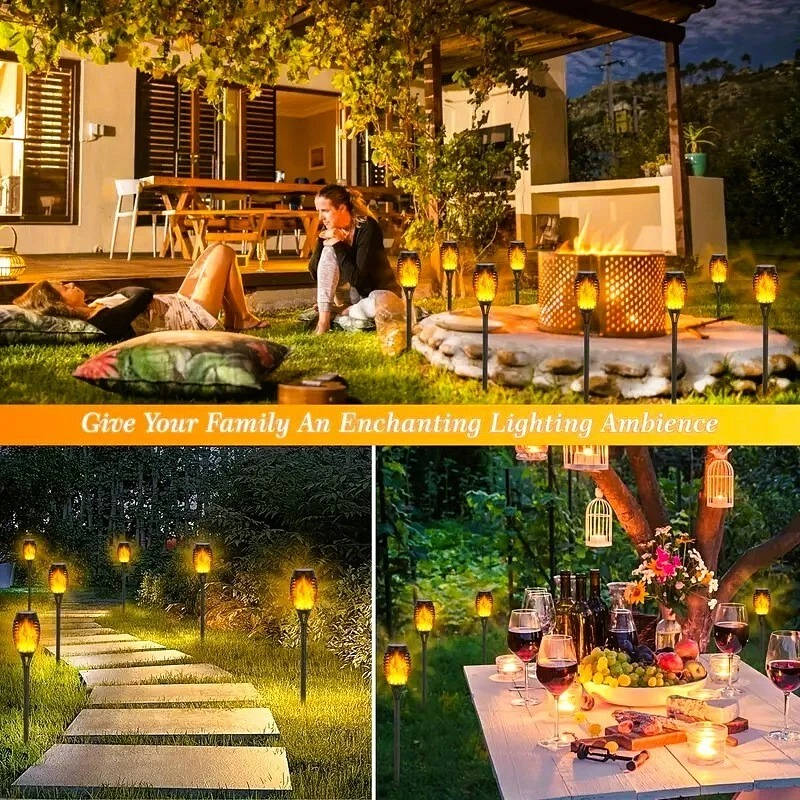 Solar Tiki Torch Lights 12 Pack, Flickering Flame, Outdoor Path and Garden