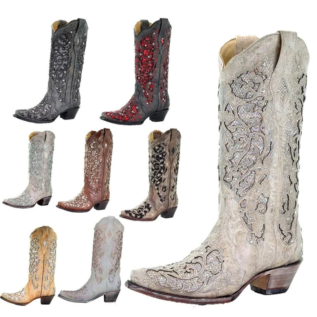 Sparkling pointed-toe boots with colour-block design
