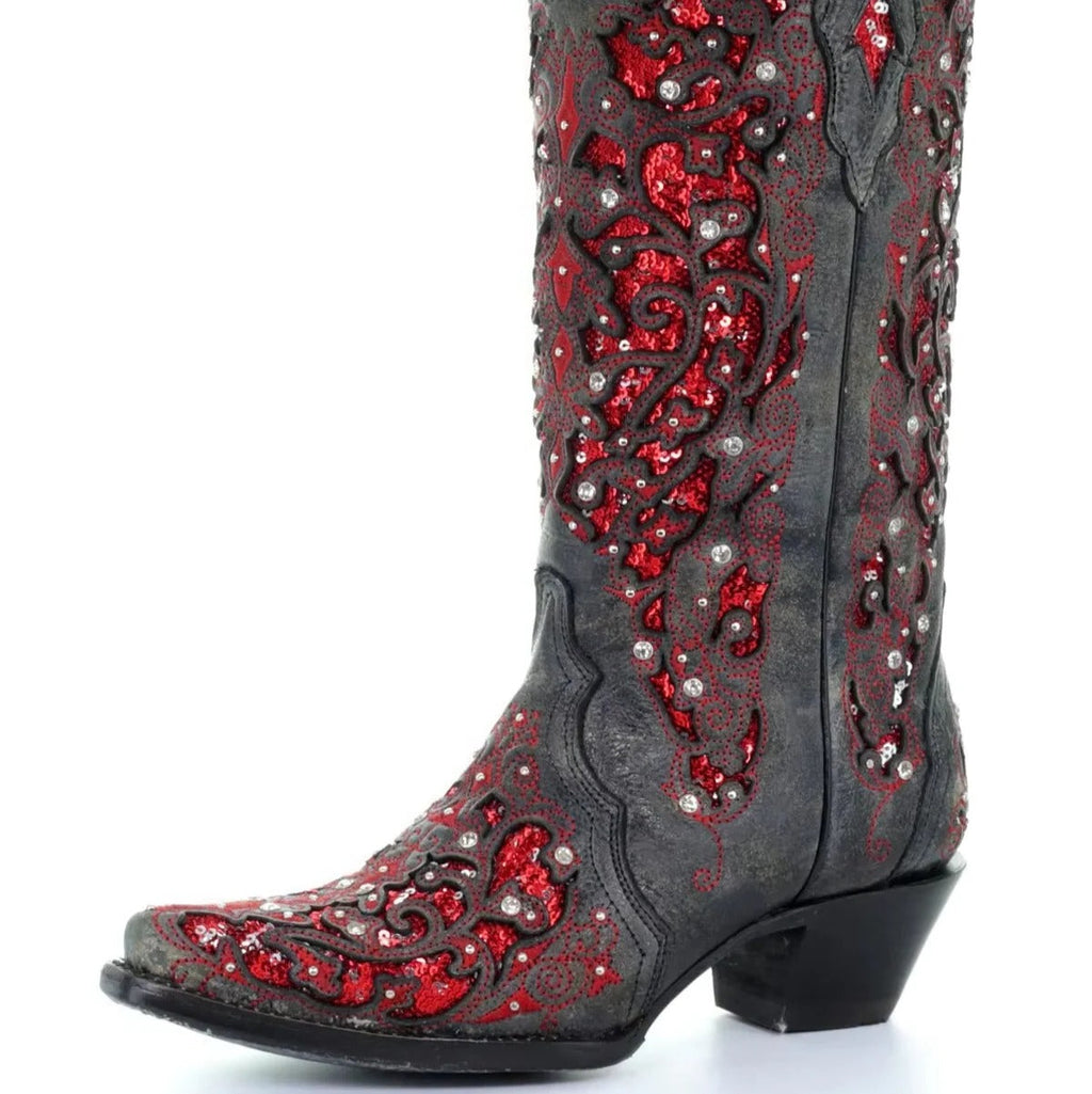 Sparkling pointed-toe boots with colour-block design