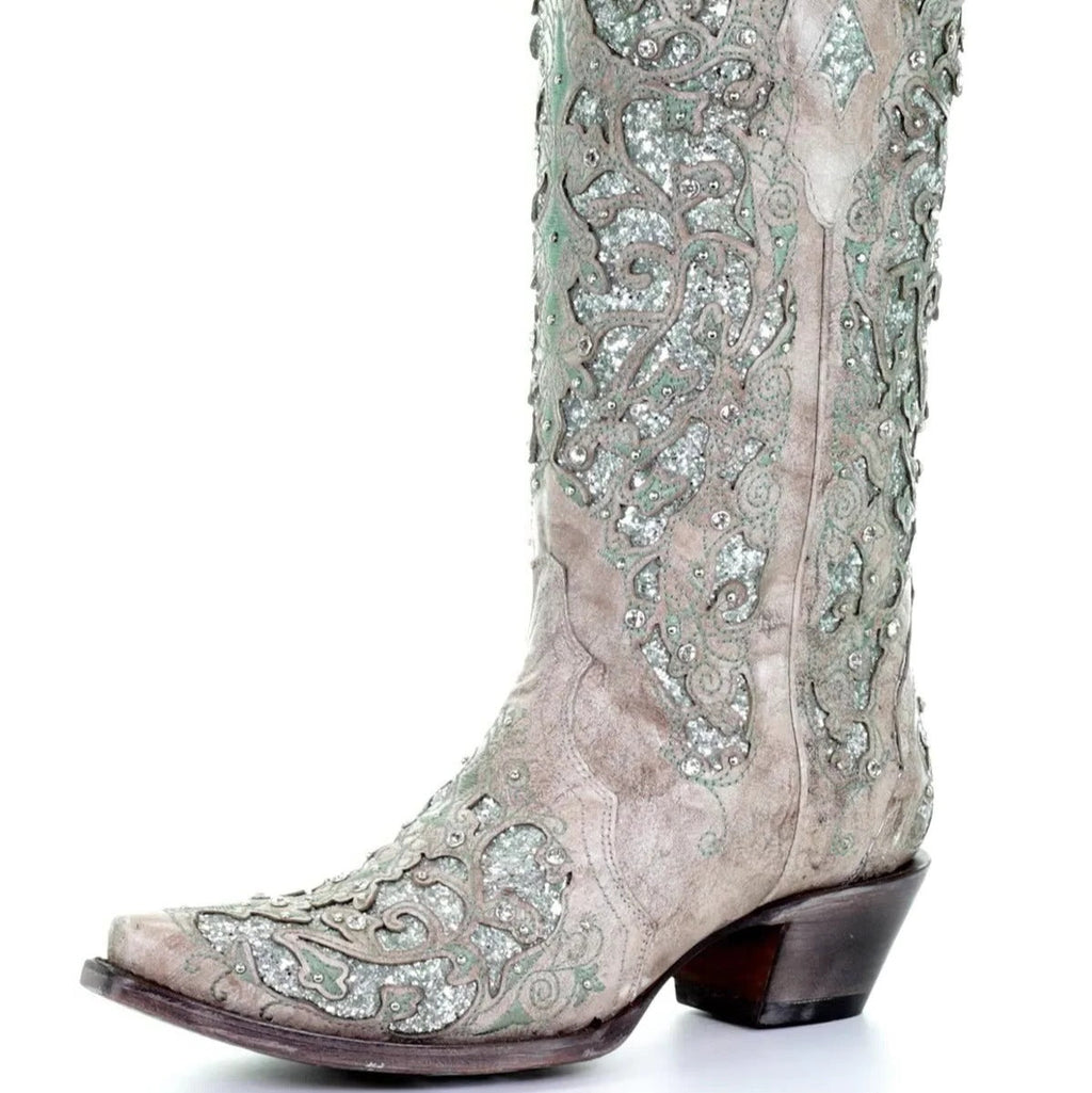 Sparkling pointed-toe boots with colour-block design