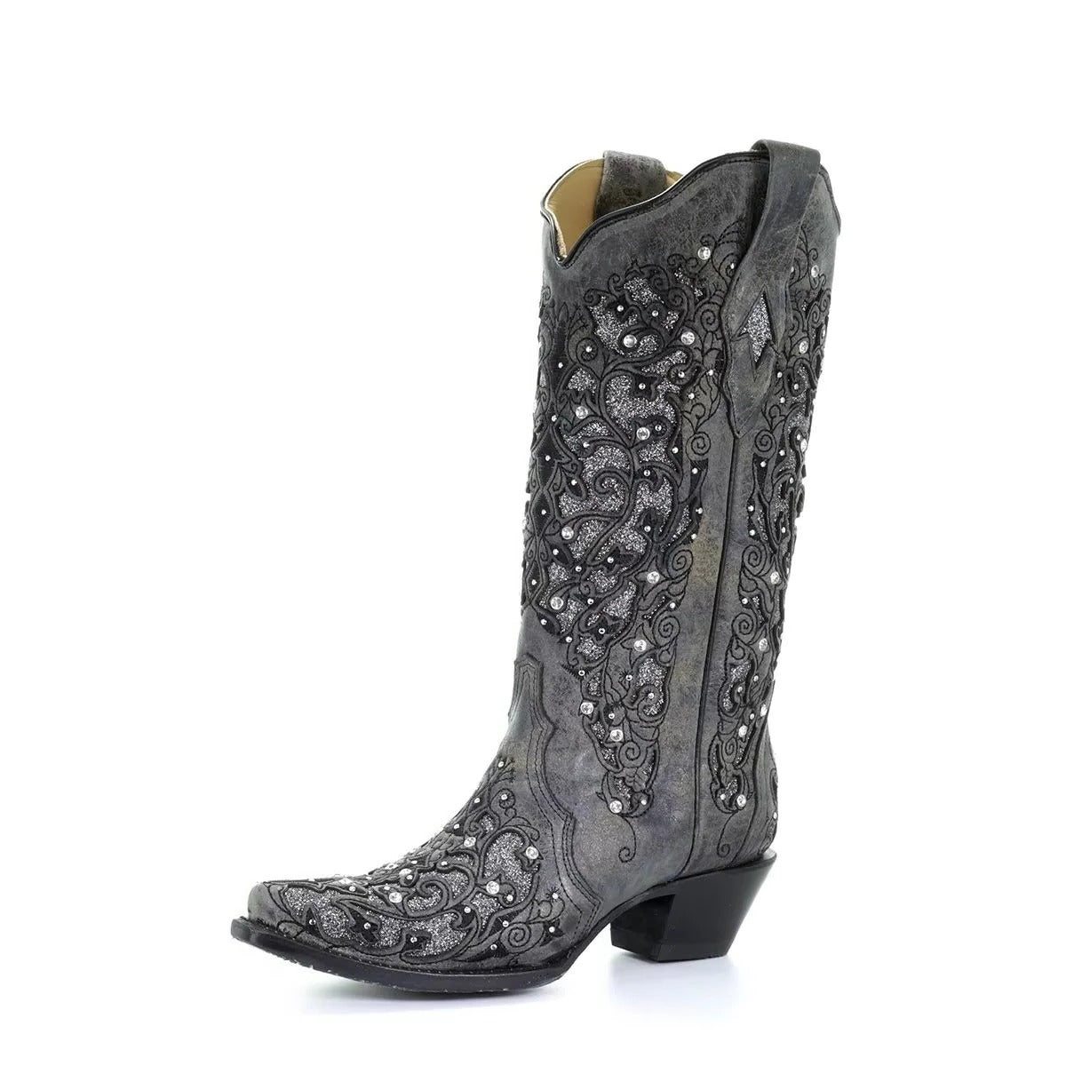 Sparkling pointed-toe boots with colour-block design