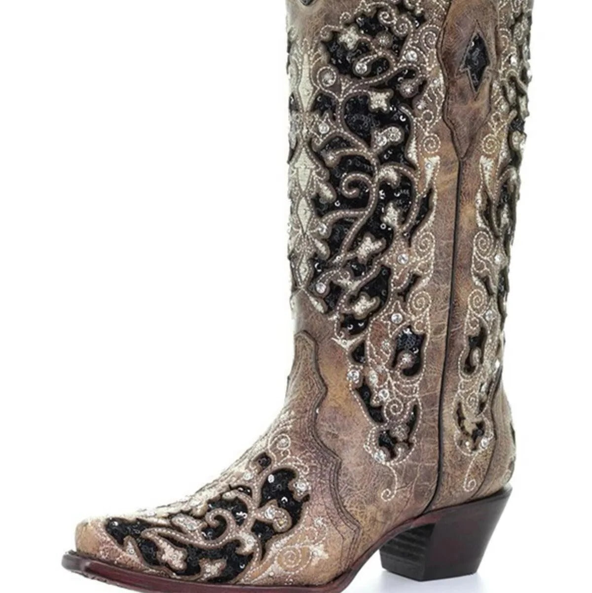 Sparkling pointed-toe boots with colour-block design