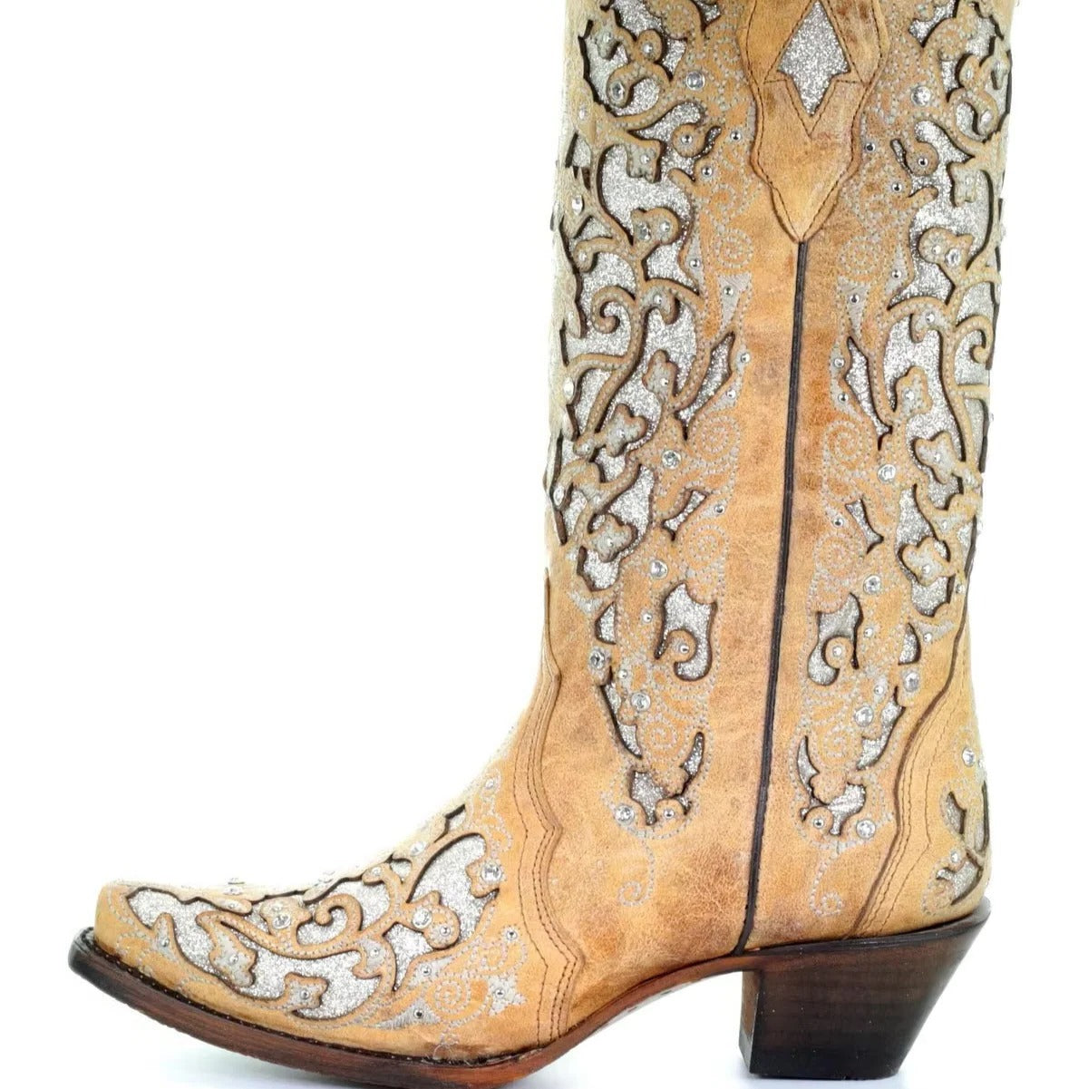 Sparkling pointed-toe boots with colour-block design