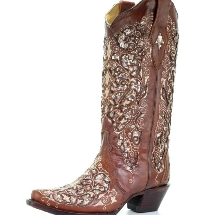Sparkling pointed-toe boots with colour-block design