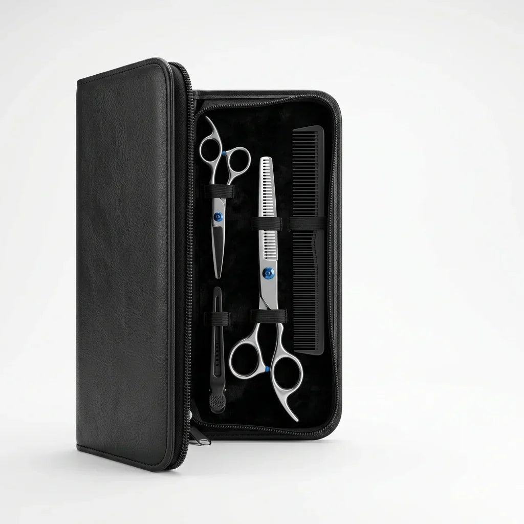 Stainless Steel Hair Scissors Set for Thinning and Cutting (Razor Comb & Case)