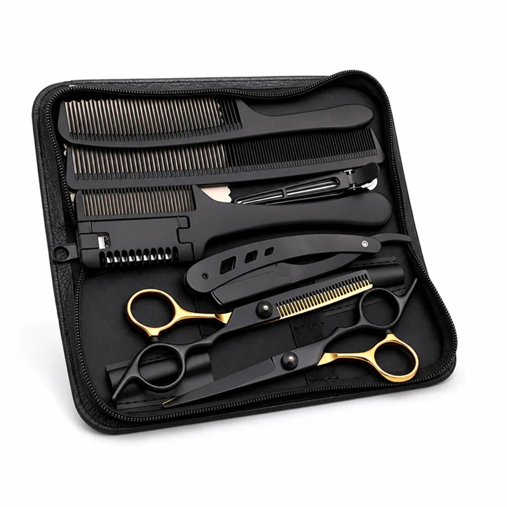 Stainless Steel Hair Scissors Set for Thinning and Cutting (Razor Comb & Case)