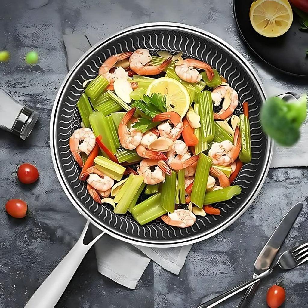 Stainless Steel Pan with Non-Stick Coating & Hexagonal Design