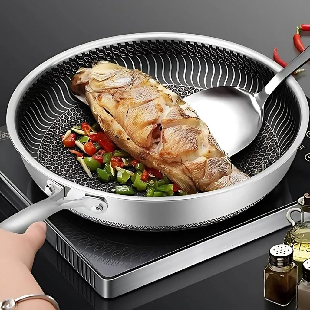 Stainless Steel Pan with Non-Stick Coating & Hexagonal Design
