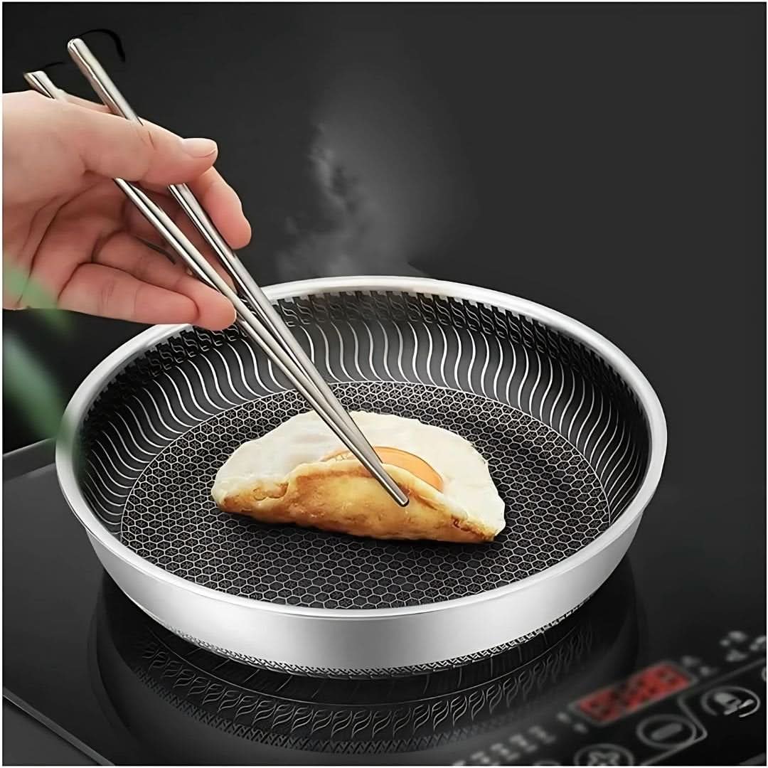 Stainless Steel Pan with Non-Stick Coating & Hexagonal Design