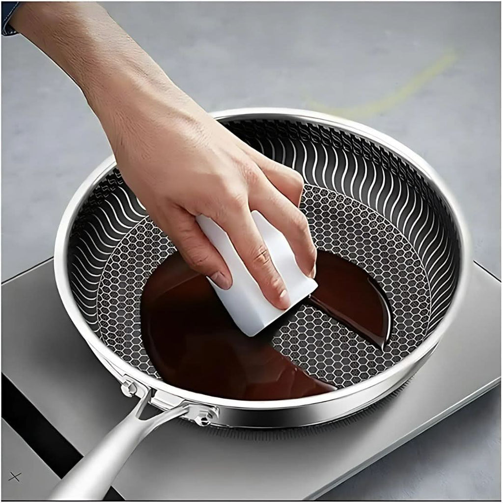 Stainless Steel Pan with Non-Stick Coating & Hexagonal Design