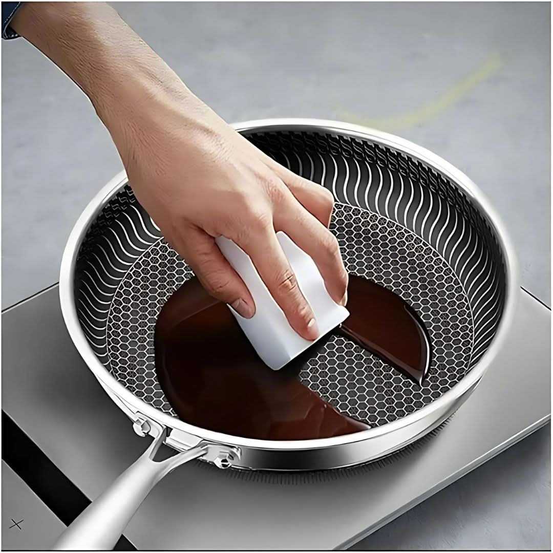 Stainless Steel Pan with Non-Stick Coating & Hexagonal Design