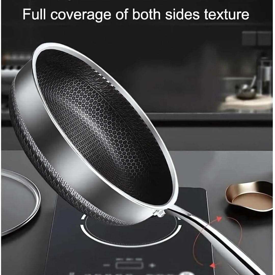 Stainless Steel Pan with Non-Stick Coating & Hexagonal Design