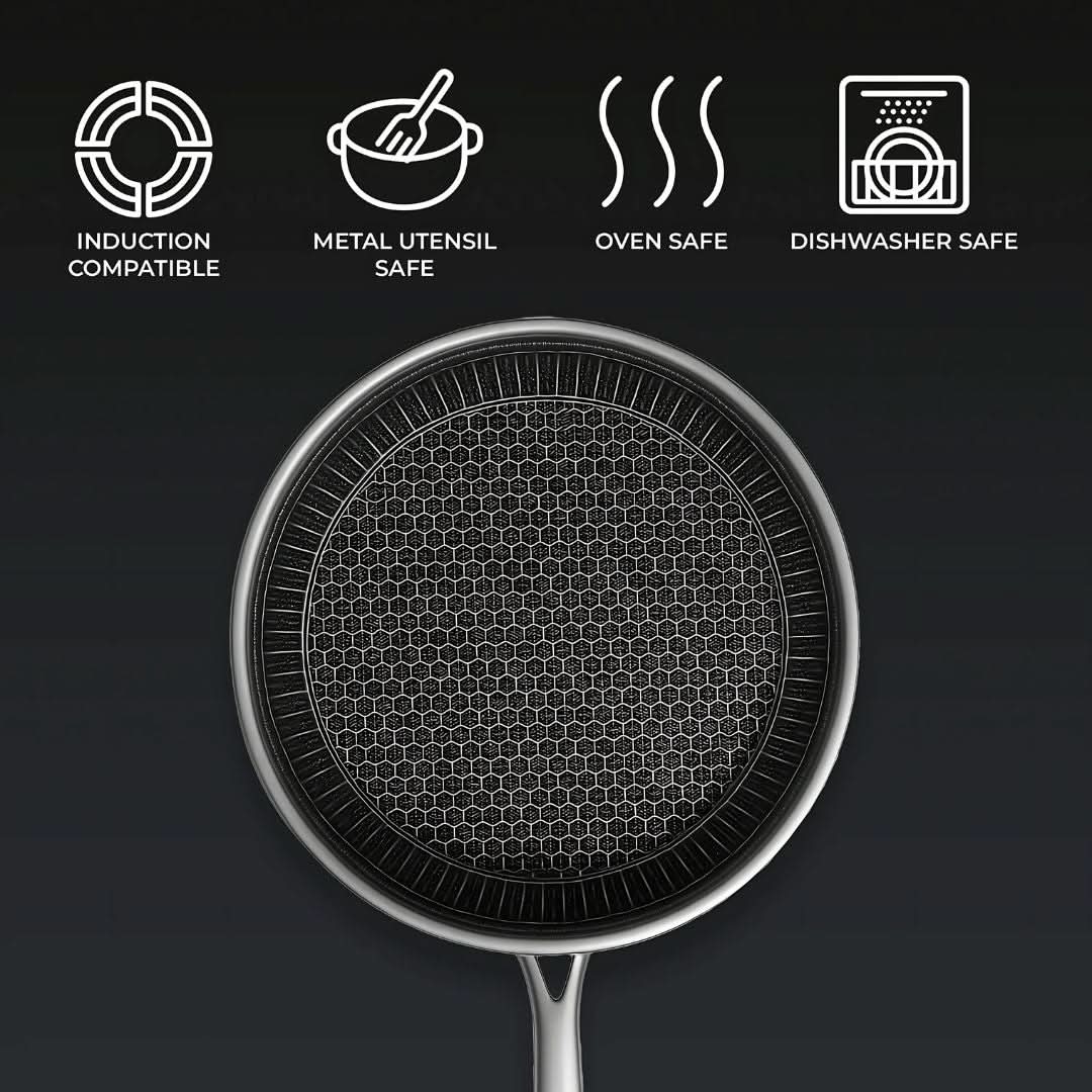 Stainless Steel Pan with Non-Stick Coating & Hexagonal Design