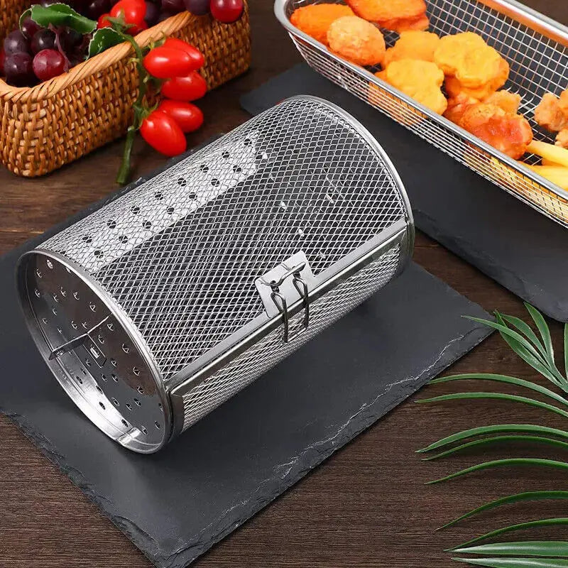 Stainless Steel Rotating Grill Basket – Even & Effortless Cooking