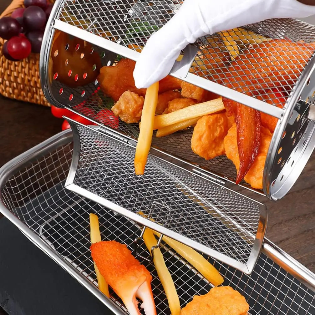 Stainless Steel Rotating Grill Basket – Even & Effortless Cooking