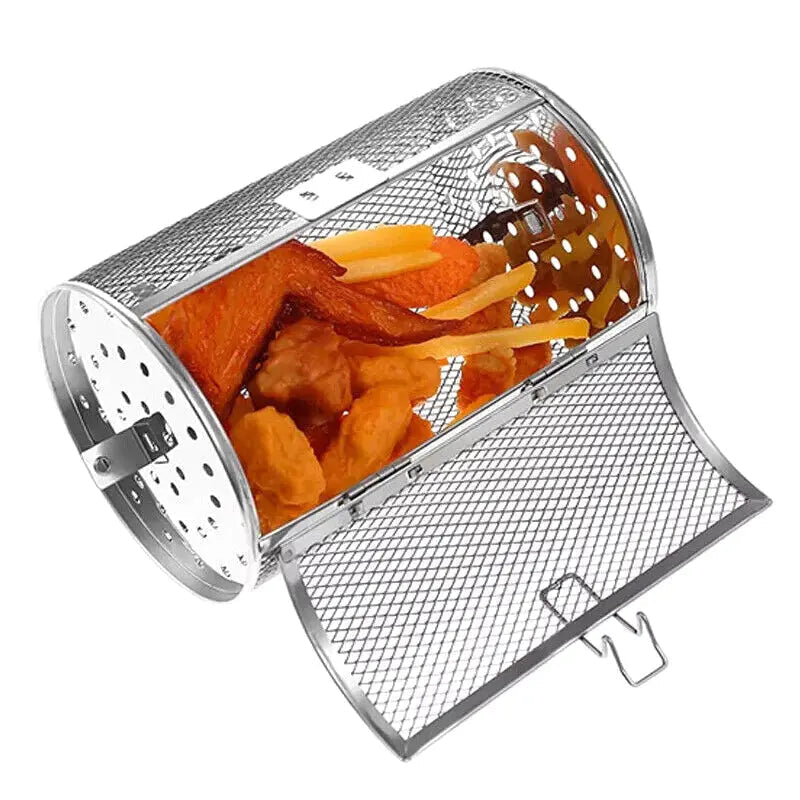 Stainless Steel Rotating Grill Basket – Even & Effortless Cooking