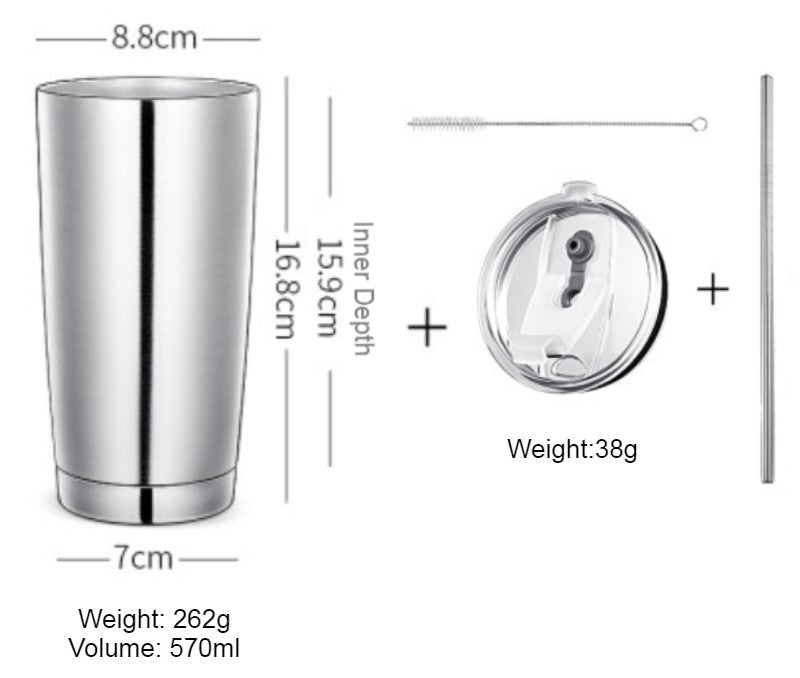 Stainless Steel Vacuum Insulated Travel Mug with Reusable Straw and Crystal Clear Lid