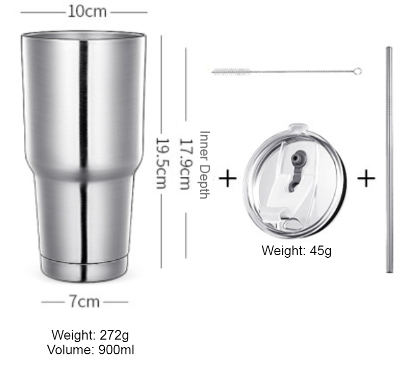 Stainless Steel Vacuum Insulated Travel Mug with Reusable Straw and Crystal Clear Lid