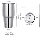Stainless Steel Vacuum Insulated Travel Mug with Reusable Straw and Crystal Clear Lid