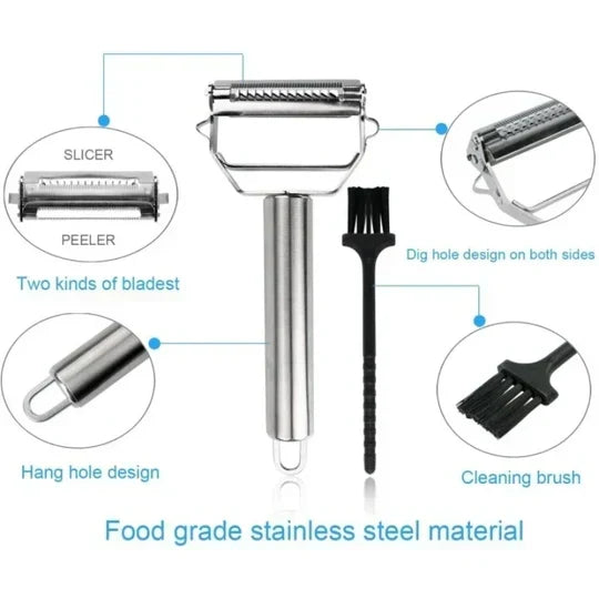 Stainless Steel Vegetable Peeler and Julienne Cutter, Double-Edged Blades