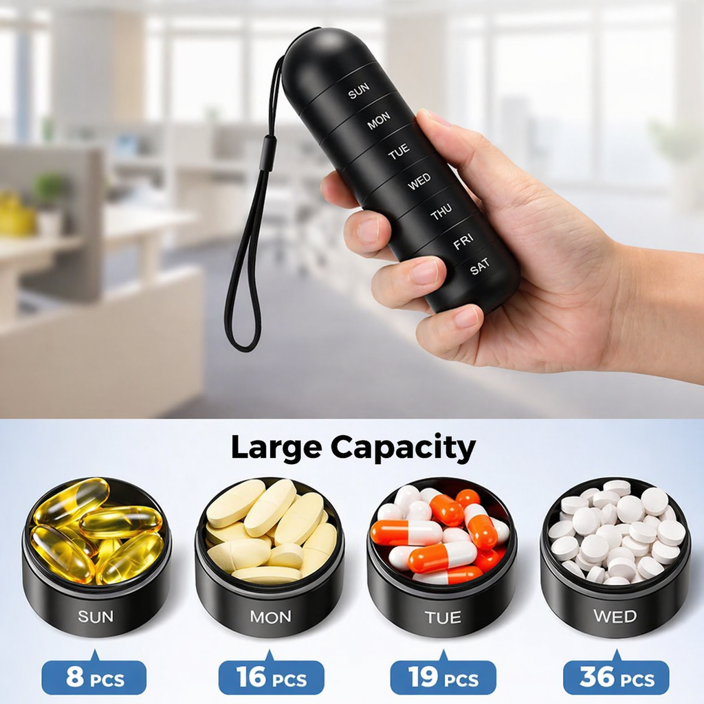 Storage box | Aluminium pill box with 7 compartments | Compact & shockproof | Capsovault