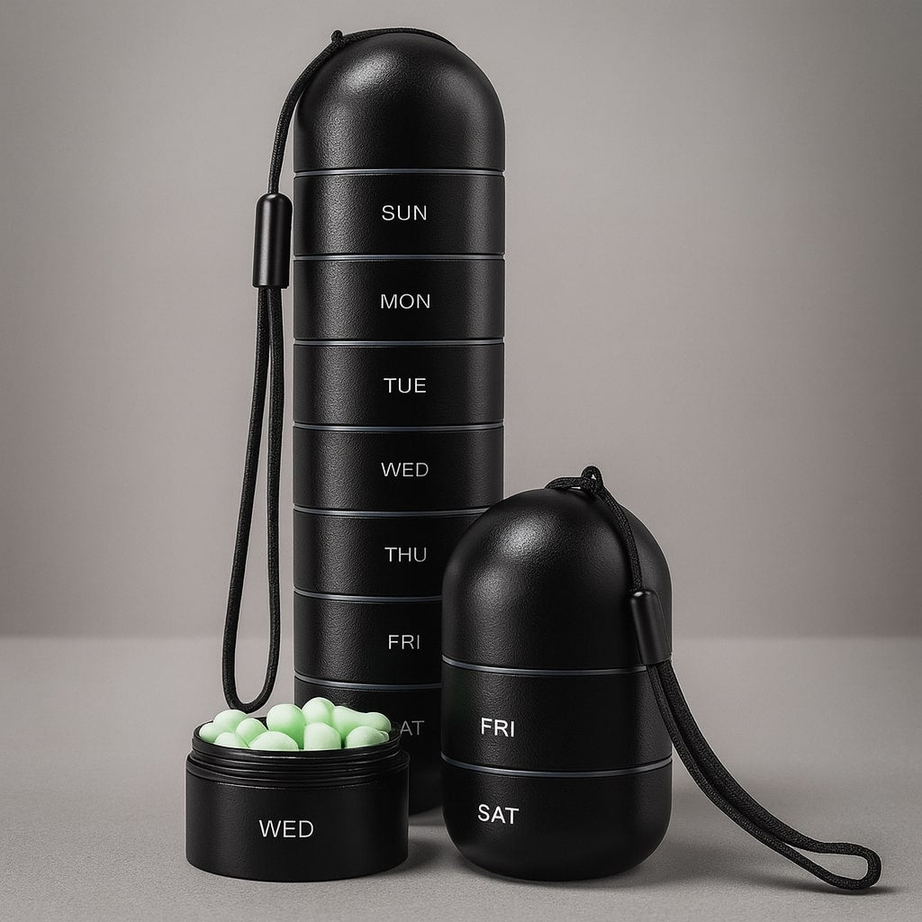 Storage box | Aluminium pill box with 7 compartments | Compact & shockproof | Capsovault